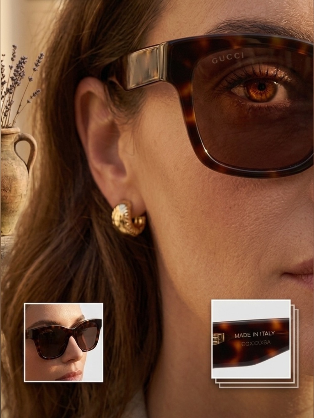 Gucci Brown Tortoiseshell Sunglasses with Burgundy Case